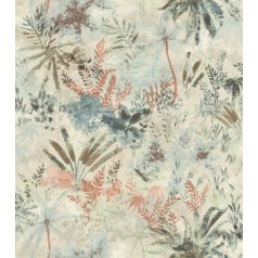   Rasch Poetry II 543025 Natur Organikus textil pálma páfrány bokor krém bézs rózsaszín kék zöld korall tapéta