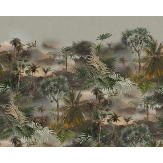   Változatos trópusi pálmaerdő szürke zöld szines falpanel