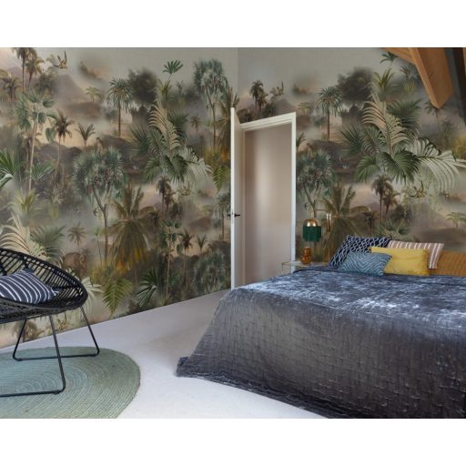 Változatos trópusi pálmaerdő szürke zöld szines falpanel