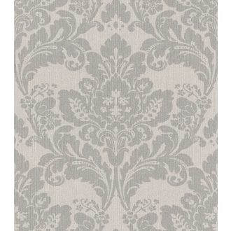   Rasch Poetry II 547320 Klasszikus nyagyformátumú barokk díszítőminta textilstruktúra világos szürke ezüst csillámló részecskék tapéta