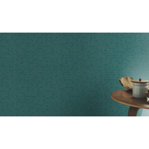 Rasch Highlands 550368  Geometrkius kockák láncolata petrolzöld csillogó arany tapéta