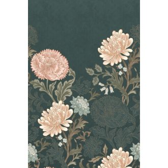   Rasch Salisbury 552201 Virágos kézzel festett stílusos virágmotívum Art Deco háttéren Art Deco háttéren sötétzöld bézs rózsaszín zöld falpanel