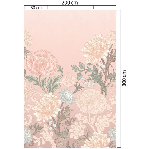 Rasch Salisbury 552249 Virágos kézzel festett stílusos virágmotívum Art Deco háttéren rózsaszín pasztell pink és zöld bézs falpanel