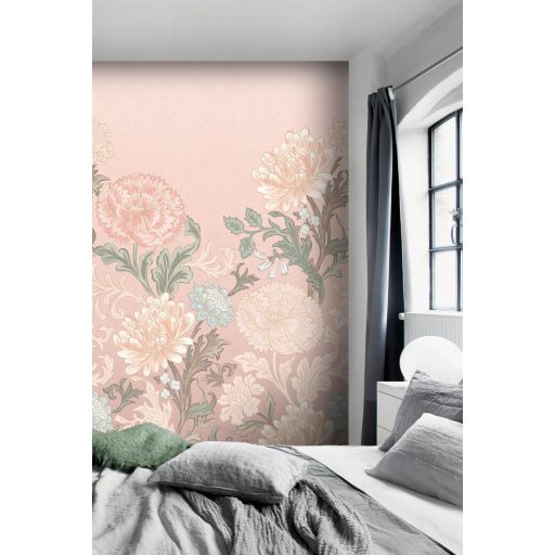 Rasch Salisbury 552249 Virágos kézzel festett stílusos virágmotívum Art Deco háttéren rózsaszín pasztell pink és zöld bézs falpanel