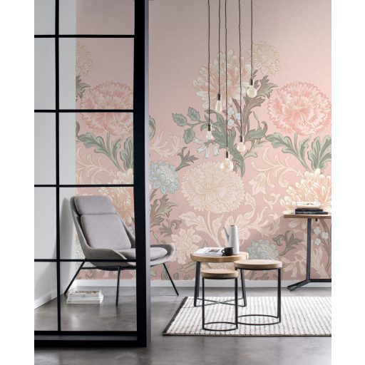 Rasch Salisbury 552249 Virágos kézzel festett stílusos virágmotívum Art Deco háttéren rózsaszín pasztell pink és zöld bézs falpanel