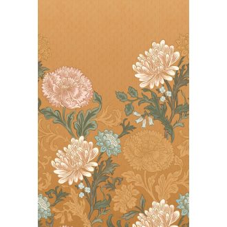   Rasch Salisbury 552263 Virágos kézzel festett stílusos virágmotívum Art Deco háttéren aranysárga zöld rózsaszín krémfehér falpanel