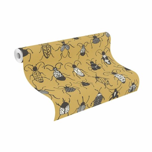 Rasch Studio Onszelf Stories 552966 Gyerekszobai Bogárinvázió vidám bogarak sokasága homoksárga fekete fehér tapéta