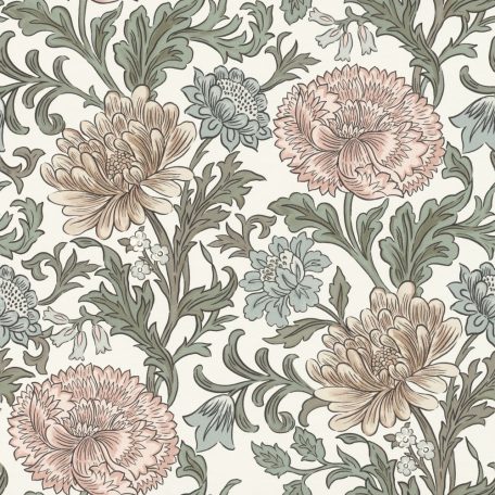 Rasch Salisbury 553130 Virágos hangulatos szemrevaló kézzel rajzolt indák virágok krémfehér halvány rózsaszín pasztellkék zsályazöld tapéta
