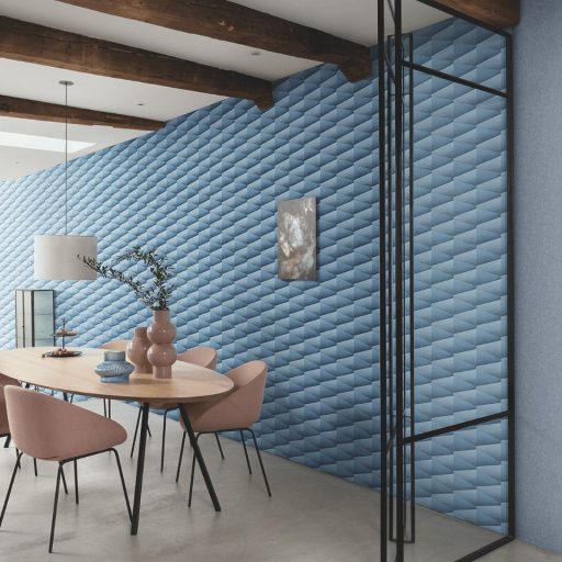 Rasch Composition 554656 Geometrikus 3D szálcsiszolt felület kifinomult színátmenet világoskéktól a szürkéskéken át a sötétkékig tapéta