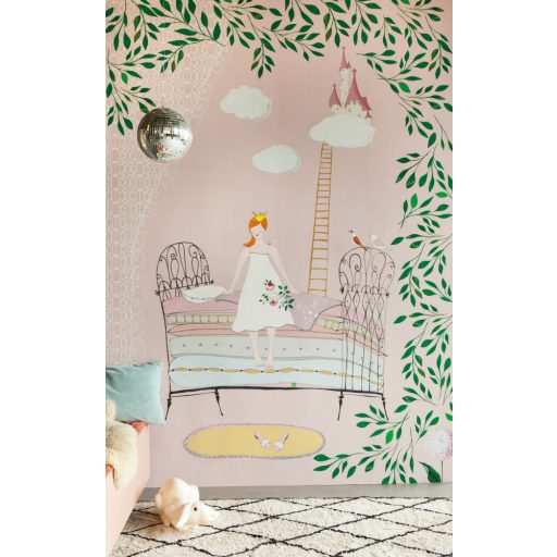Rasch Studio Onszelf Stories 557347 Gyerekszobai Hercegnő a vára és az "oda vezető út" rózsaszín pink fehér zöld falpanel