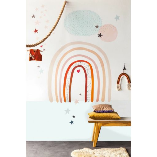 Rasch Studio Onszelf Stories 557381 Gyerekszobai vidám szivárvány és kis csillagok fehér bézs szines falpanel