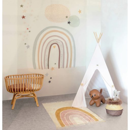 Rasch Studio Onszelf Stories 557398 Gyerekszobai vidám szivárvány és kis csillagok krém bézs szines falpanel