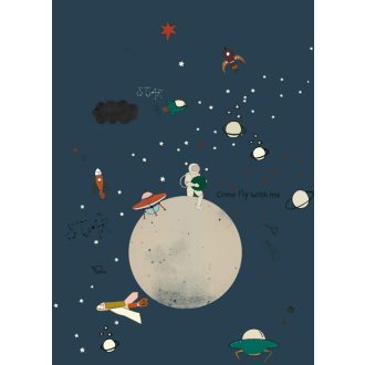   Rasch Studio Onszelf Stories 557435 Gyerekszobai Kis asztronauták kalandos űrutazáson kék bézs szines falpanel