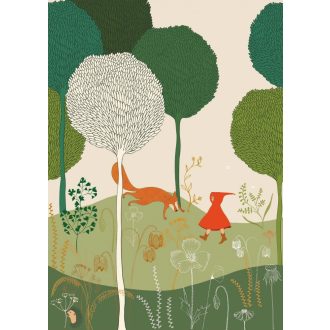   Rasch Studio Onszelf Stories 557480 Gyerekszobai "Népszerű mese" Piroska és a Róka zöld piros szines falpanel