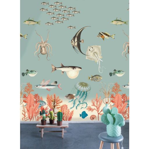 Rasch Studio Onszelf Stories 557497 Gyerekszobai Mélytengeri élővilág világoskék korallszín szines falpanel