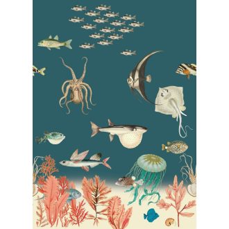   Rasch Studio Onszelf Stories 557633 Gyerekszobai Mélytengeri élővilág petrolkék korallszín szines falpanel