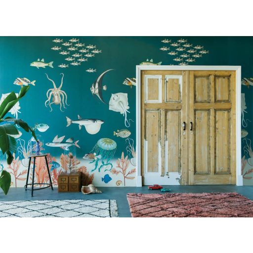 Rasch Studio Onszelf Stories 557633 Gyerekszobai Mélytengeri élővilág petrolkék korallszín szines falpanel