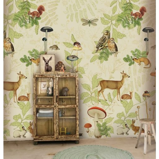 Rasch Studio Onszelf Stories 557657 Gyerekszobai az erdő lakói krém zöld szines falpanel