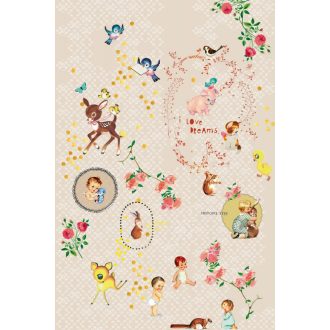   Rasch Studio Onszelf Stories 557664 Gyerekszobai Aranyos állatok virágok szürkésbézs piros szines falpanel