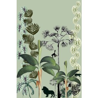   Rasch Studio Onszelf Stories 557688 Gyerekszobai Dzsungel mélyén vad oroszlánok majmok világoszöld fekete barna zöld falpanel