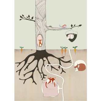   Rasch Studio Onszelf Stories 557787 Gyerekszobai A rókák élőhelye ( rókalyuk) világoszöld barna szines falpanel