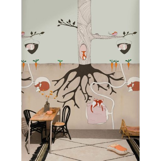 Rasch Studio Onszelf Stories 557787 Gyerekszobai A rókák élőhelye ( rókalyuk) világoszöld barna szines falpanel