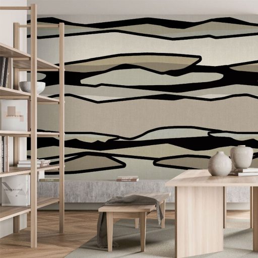 Vízszíntes mintavezetésű absztrakt ritmikus rétegződés design földszínek - bézs szürke és fekete tónus falpanel