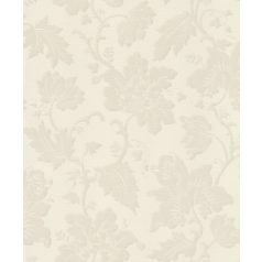   Elegáns kapaszkodó indák kibontakozó virágokkal levelekkel fehér fehérezüst fényes hatás tapéta