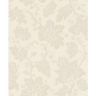   Elegáns kapaszkodó indák kibontakozó virágokkal levelekkel fehér fehérezüst fényes hatás tapéta