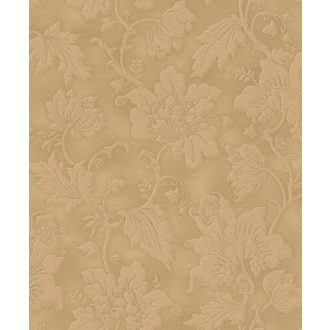   Elegáns kapaszkodó indák kibontakozó virágokkal levelekkel aranybarna bézs fényes hatás tapéta