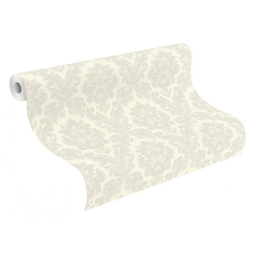 Fenséges barokk minta selymes díszítés gyöngyházfehér szürke csillogó hatás tapéta