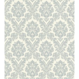   Fenséges barokk minta selymes díszítés világoskék fehér csillogó hatás tapéta