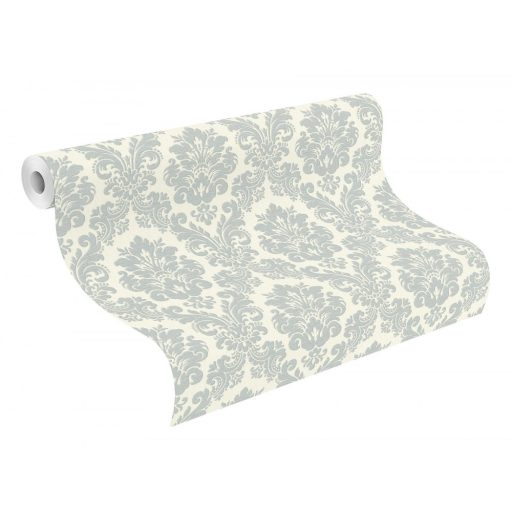 Fenséges barokk minta selymes díszítés világoskék fehér csillogó hatás tapéta