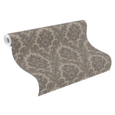   Fenséges barokk minta selymes díszítés meleg szürke/szürkésbarna csillogó hatás tapéta