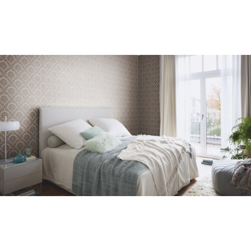 Fenséges barokk minta selymes díszítés meleg szürke/szürkésbarna csillogó hatás tapéta