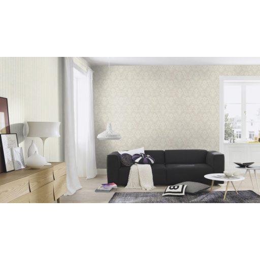 Francia hangulatú pazar barokk minta világosszürke fehér csillogó hatás tapéta