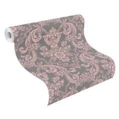   Francia hangulatú pazar barokk minta meleg kékesszürke antik rozé csillogó hatás tapéta