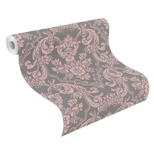 Francia hangulatú pazar barokk minta meleg kékesszürke antik rozé csillogó hatás tapéta