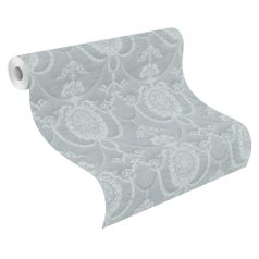   Haute Couture Barokk design finom hímzéssel irizáló színekkel szürkéskék fehérezüst enyhe csillogás tapéta