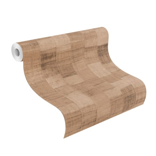 Esztétikus parkett design a fa melegségével csíkokba rendezve mély barna és világosbézs tónus és sötét szemcsék tapéta