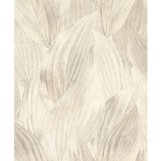   Nagyméretű levelek színátmenetes absztrakt mintája törtfehér krémszürke szürke és szürkésbézs tónus tapéta