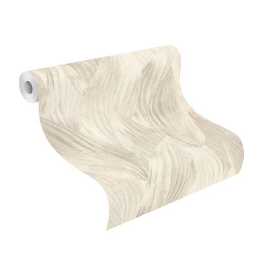 Nagyméretű levelek színátmenetes absztrakt mintája törtfehér krémszürke szürke és szürkésbézs tónus tapéta