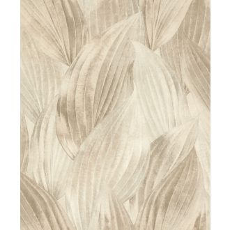   Nagyméretű levelek színátmenetes absztrakt 3D mintája törtfehér bézs és homokszín tónus tapéta