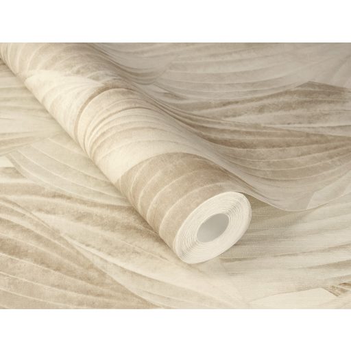 Nagyméretű levelek színátmenetes absztrakt 3D mintája törtfehér bézs és homokszín tónus tapéta