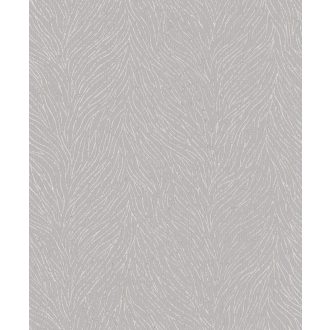   Absztrakt levélminta textil háttéren bézs/szürkésbézs és ezüst tónus fémes csillogó hatás tapéta