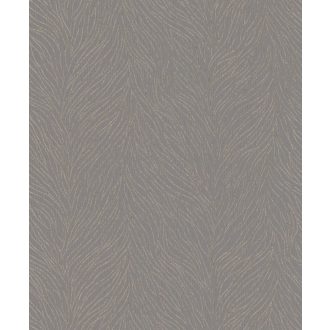   Absztrakt levélminta textil háttéren szürkésbarna és arany tónus fémes csillogó hatás tapéta