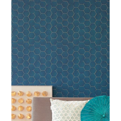 Eijffinger Enso 386582 Geometrikus méhsejt minta kék árnyalatok arany tapéta