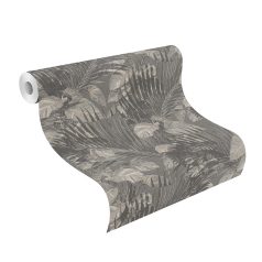   A megunhatatlan pálmalevél motívum - lágy színek buja levélzet világosszürke antracit és finom arany tónus tapéta