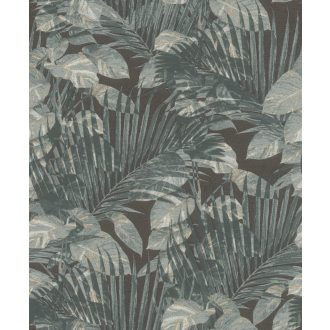   A megunhatatlan pálmalevél motívum - lágy színek buja levélzet antracit galambkék petrol és finom arany tónus tapéta