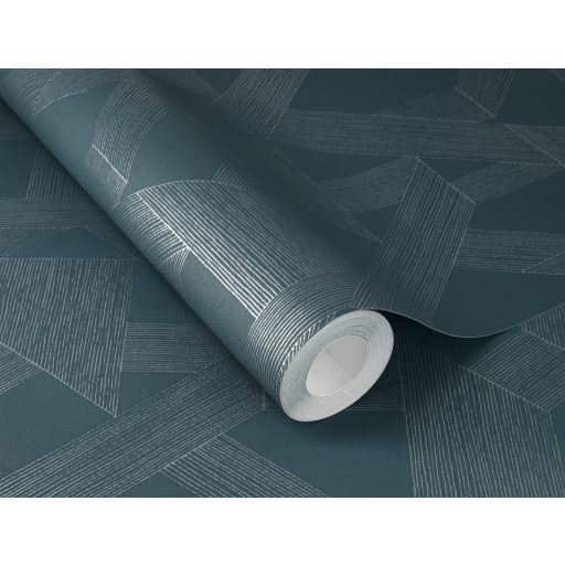 Finom vonalakkal kialakított kreatív és művészi geometriai design petrol/zöldeskék és finom ezüst tónus tapéta